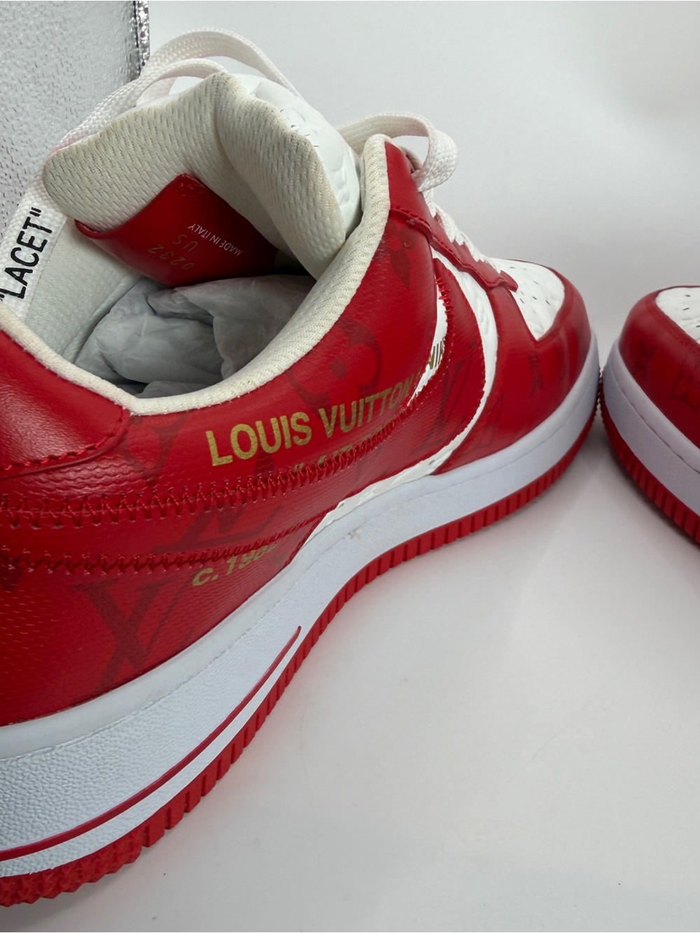 Louis Vuitton x Nike Air Force 1 Low White Red Virgil Abloh Men’s Size 9 - Picture 9 of 16